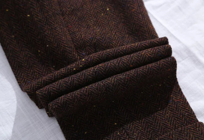 Aidase Autumn and Winter Woollen Trousers American Style Retro Loose Coarse Tweed Herringbone Straight Tube Casual Tweed Men's Pants aidase-shop