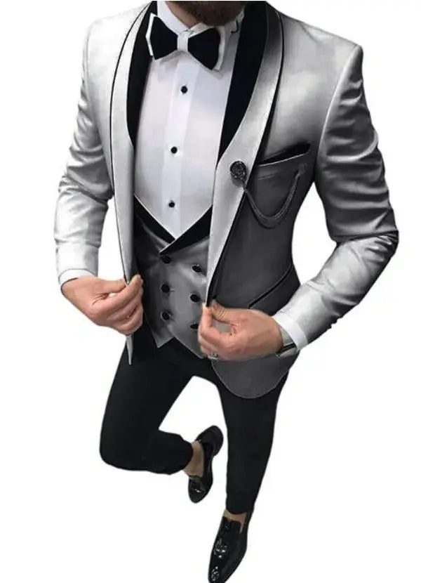Aidase Men Suit Fashion Formal Business Slim Fit 3 Pieces White Blazers Burgundy Pants Men's  Wedding Male Set Groom Suit aidase-shop