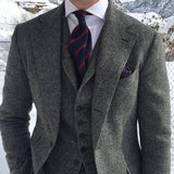 Aidase Gray Wool Tweed Winter Men Suit's For Wedding Formal Groom Tuxedo Herringbone Male Fashion 3 Piece Suit (Jacket + Vest + Pants) aidase-shop