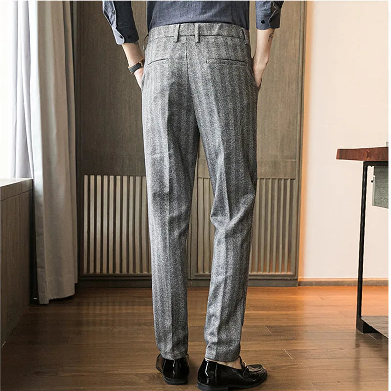 Autumn/Winter New Gray Woolen Pants Men Fashion Casual Sanded Trousers Size 28-36 Slim Suit Pantalon for Men aidase-shop