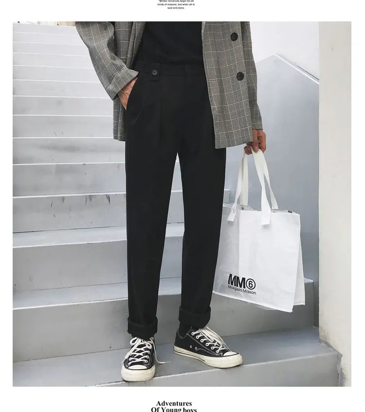 Autumn Winter Woolen Business Dress Pants Men Elastic Waist Streetwear Casual Trousers Formal Social Suit Pants Costume Homme aidase-shop