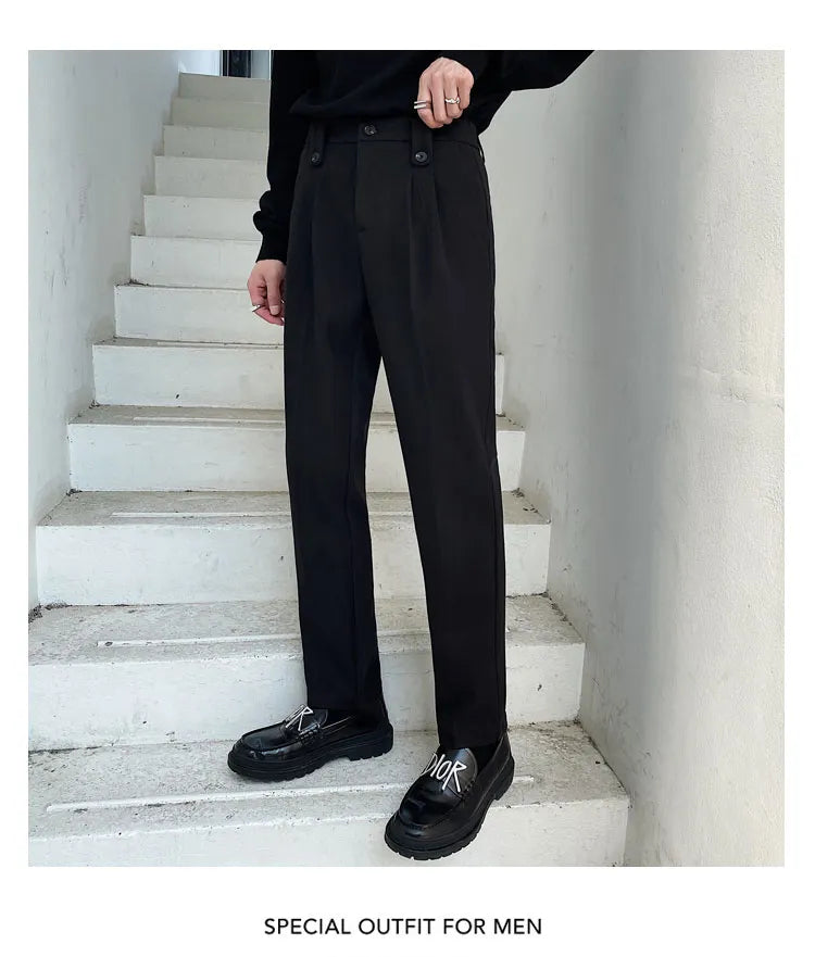 Autumn Winter Woolen Business Dress Pants Men Elastic Waist Streetwear Casual Trousers Formal Social Suit Pants Costume Homme aidase-shop