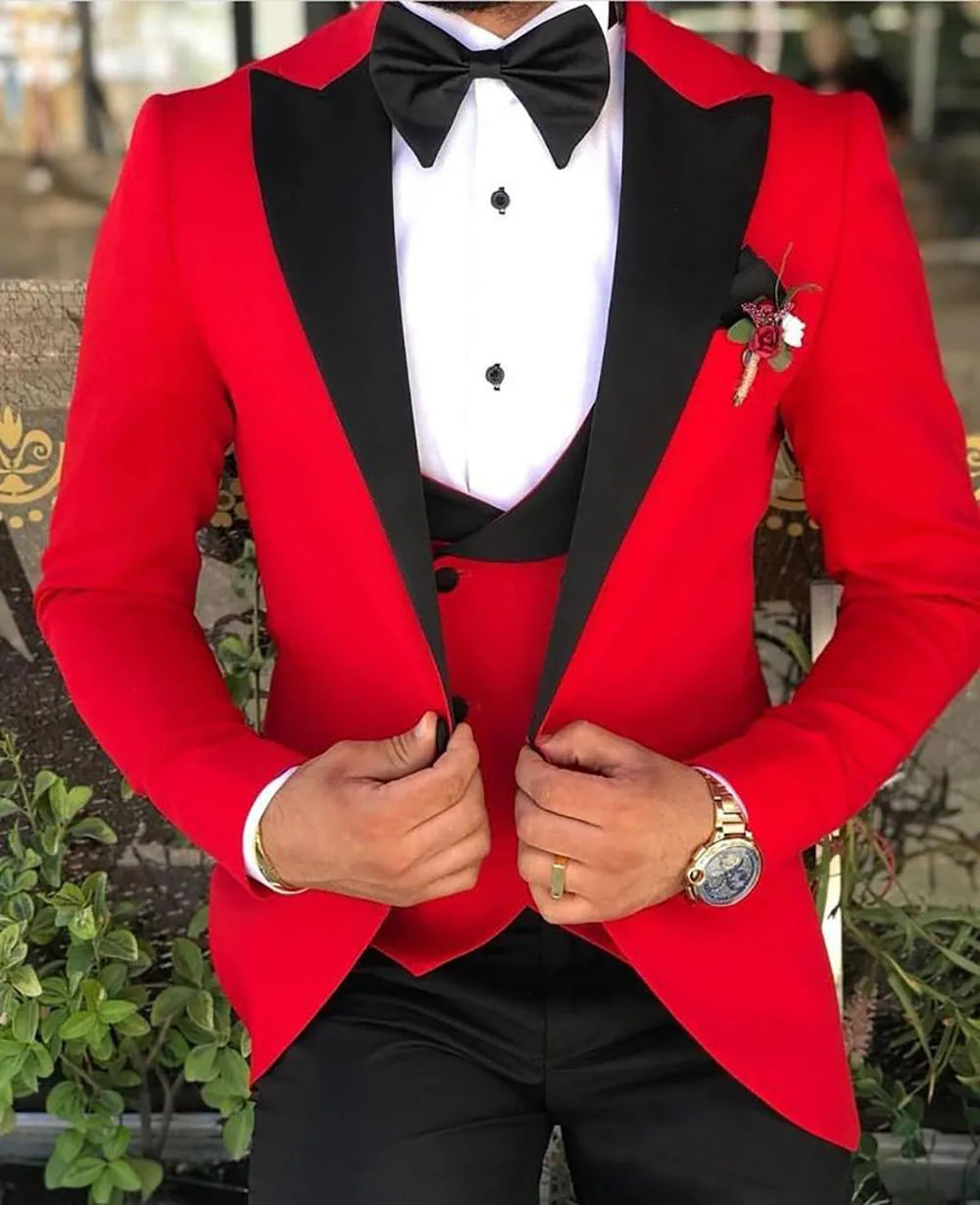 Aidase Men Suit Fashion Formal Business Slim Fit 3 Pieces White Blazers Burgundy Pants Men's  Wedding Male Set Groom Suit aidase-shop