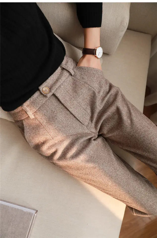 Aidase Woolen Pants Women's Harem Pencil Pants Autumn Winter High Waisted Casual Suit Pants Office Lady Women Trousers aidase-shop