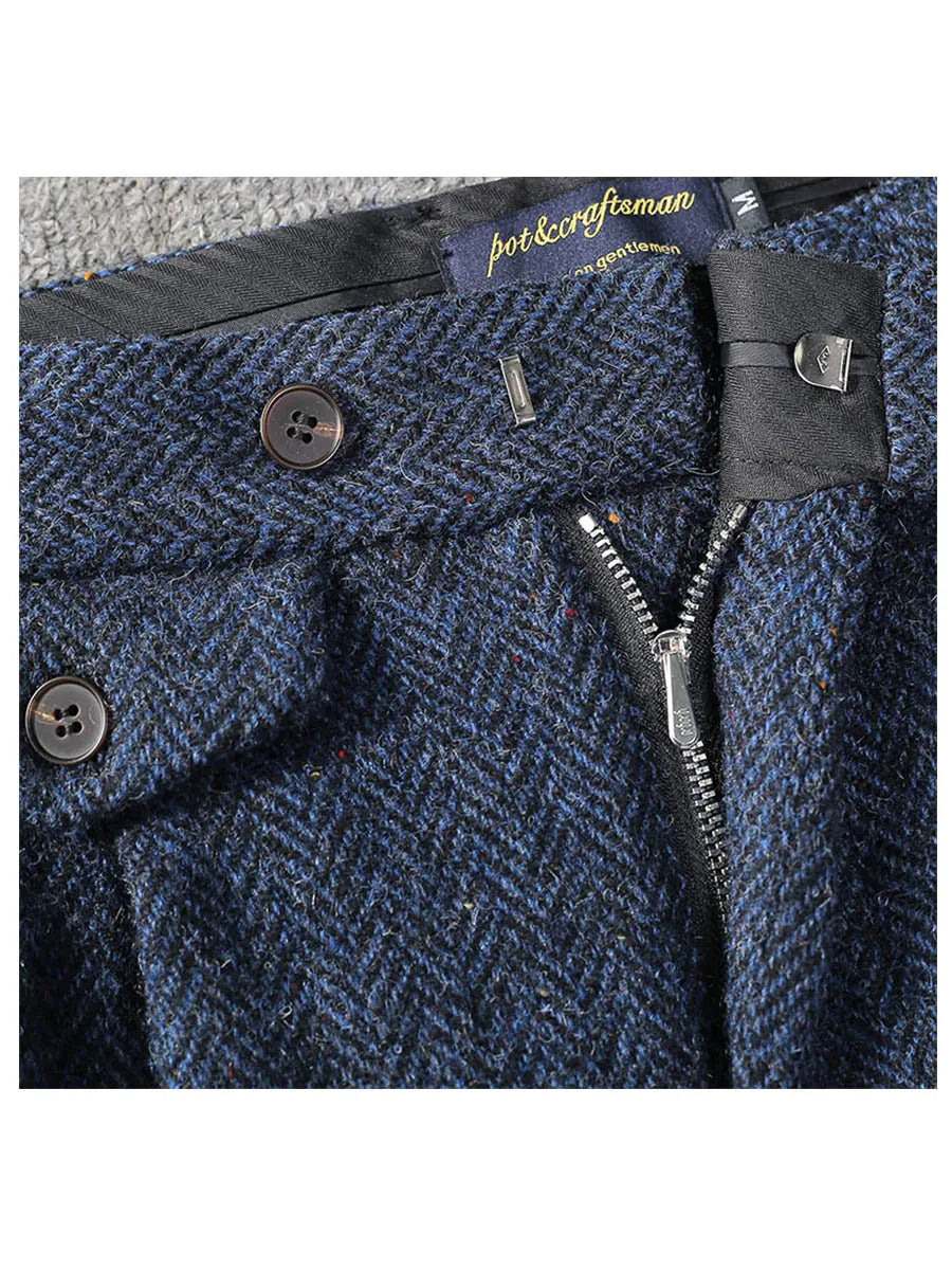 Aidase Autumn and Winter Woollen Trousers American Style Retro Loose Coarse Tweed Herringbone Straight Tube Casual Tweed Men's Pants aidase-shop