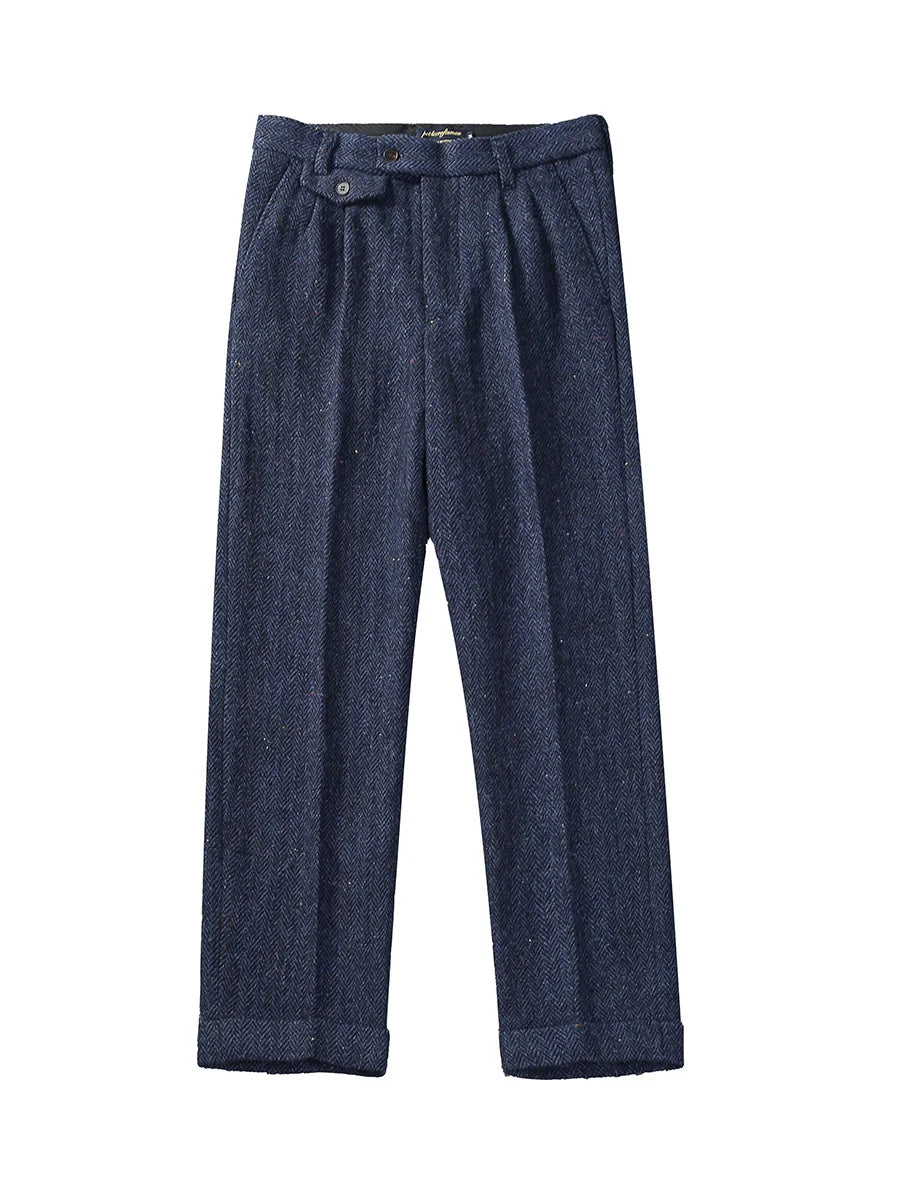 Aidase Autumn and Winter Woollen Trousers American Style Retro Loose Coarse Tweed Herringbone Straight Tube Casual Tweed Men's Pants aidase-shop