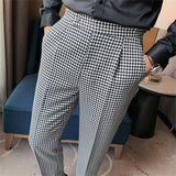 Aidase British Style Men High Waist Business Dress Pants Fashion Houndstooth Office Social Suit Pants Wedding Groom Casual Trousers Men aidase-shop