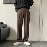 Brown/Black Suit Pants Men Fashion Society Mens Dress Pants Korean Loose Straight Casual Pants Mens Office Formal Trousers S-3XL aidase-shop