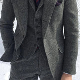 Aidase Gray Wool Tweed Winter Men Suit's For Wedding Formal Groom Tuxedo Herringbone Male Fashion 3 Piece Suit (Jacket + Vest + Pants) aidase-shop