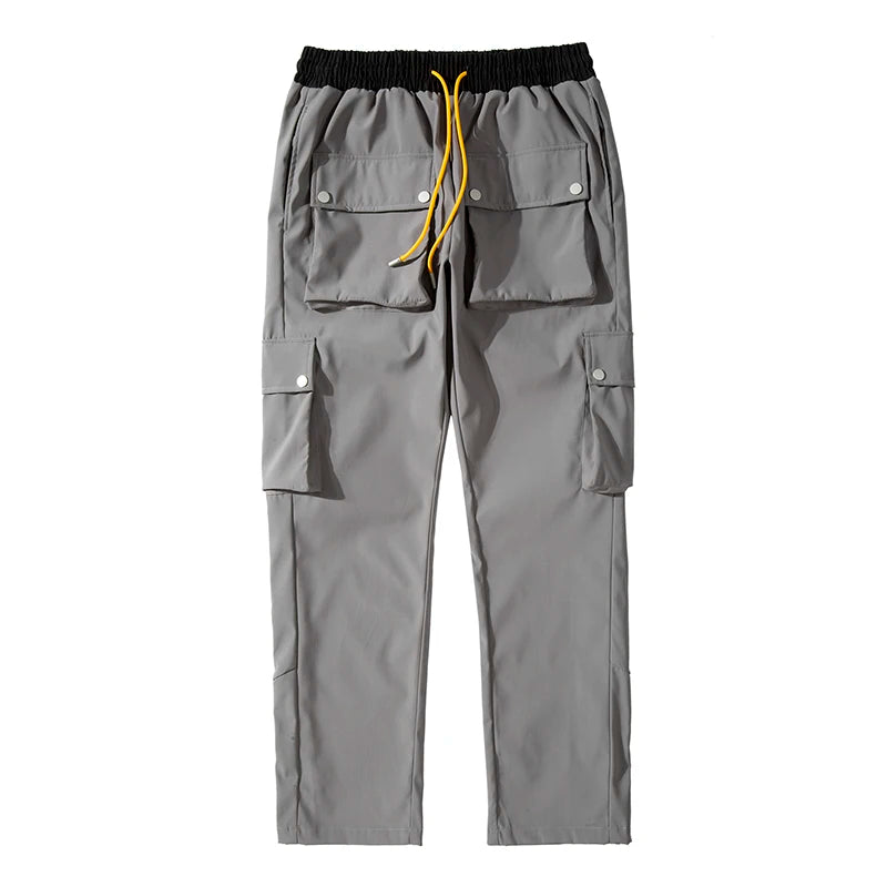 59.15Aidase High Street Multi-pocket Casual Trousers for Men and Women Side Breasted Drawstring Cargo Pants Harajuku Solid Loose Pants aidase-shop