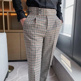 Aidase British Style Men High Waist Business Dress Pants Fashion Houndstooth Office Social Suit Pants Wedding Groom Casual Trousers Men aidase-shop