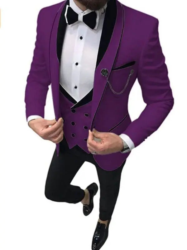Aidase Men Suit Fashion Formal Business Slim Fit 3 Pieces White Blazers Burgundy Pants Men's  Wedding Male Set Groom Suit aidase-shop
