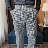 Aidase British Style Men High Waist Business Dress Pants Fashion Houndstooth Office Social Suit Pants Wedding Groom Casual Trousers Men aidase-shop