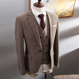 Aidase New Arrival khaki Tweed Groom Tuxedos Notch Lapel Groomsmen Mens Wedding Business Prom Suits 3Pieces Suits (Jacket+Pants+Vest) aidase-shop