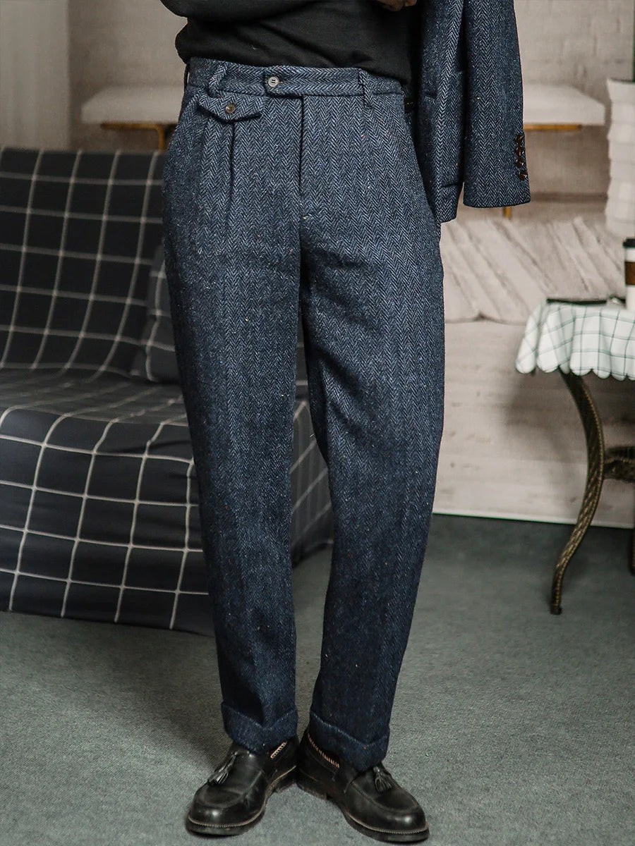 Aidase Autumn and Winter Woollen Trousers American Style Retro Loose Coarse Tweed Herringbone Straight Tube Casual Tweed Men's Pants aidase-shop