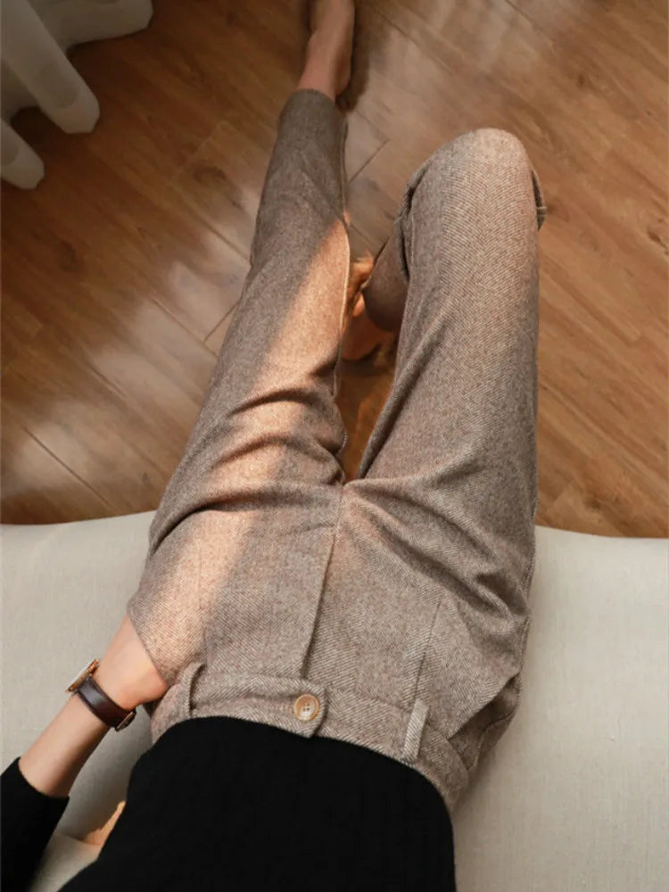 Aidase Woolen Pants Women's Harem Pencil Pants Autumn Winter High Waisted Casual Suit Pants Office Lady Women Trousers aidase-shop