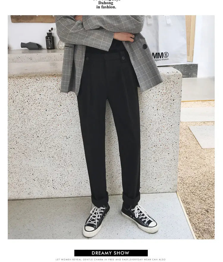 Autumn Winter Woolen Business Dress Pants Men Elastic Waist Streetwear Casual Trousers Formal Social Suit Pants Costume Homme aidase-shop