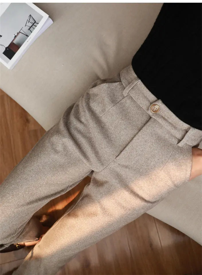 Aidase Woolen Pants Women's Harem Pencil Pants Autumn Winter High Waisted Casual Suit Pants Office Lady Women Trousers aidase-shop