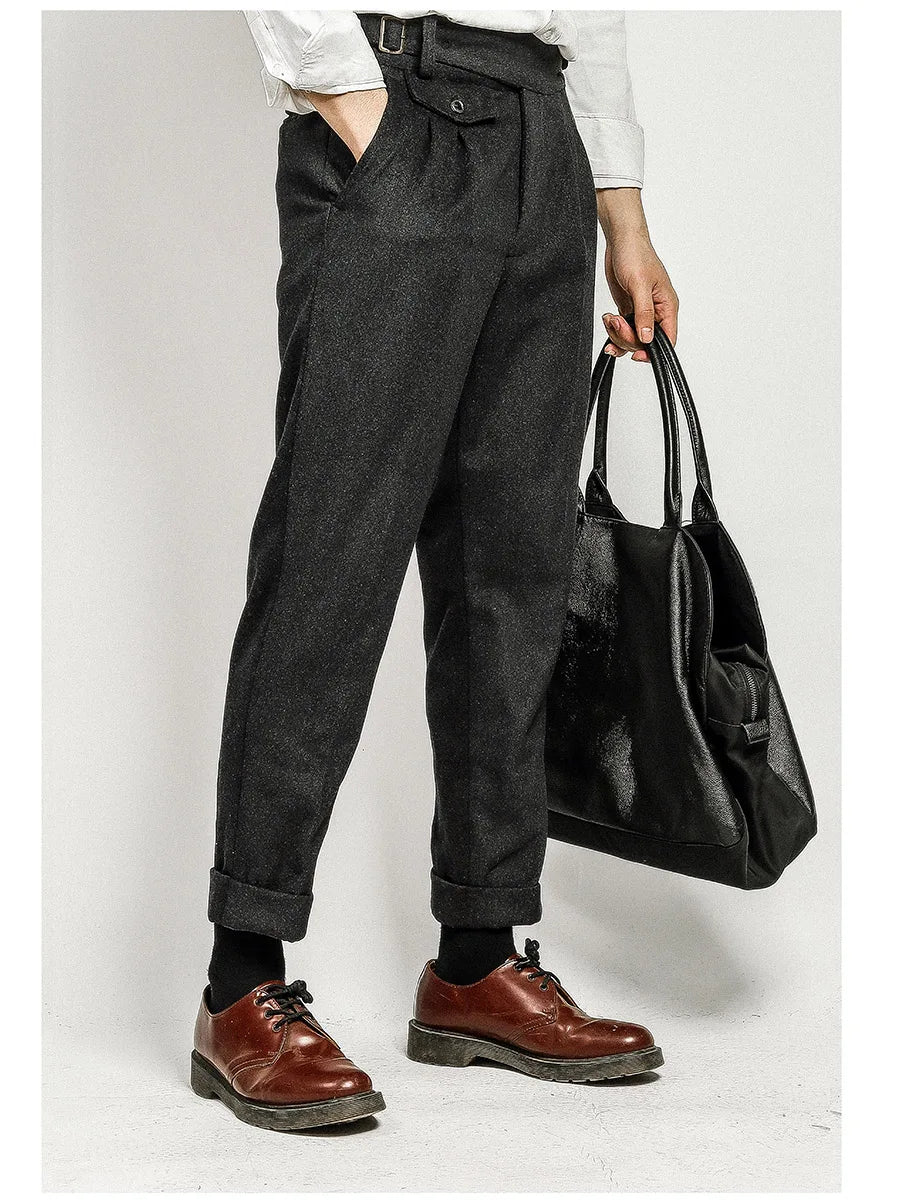 Aidase Autumn And Winter New Korge Men's Merino Wool Slim Pants Gurkha Woolen Thickened Casual Pants 9 Points Plus Size Thick 6XL aidase-shop