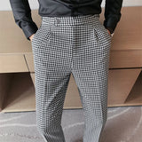 Aidase British Style Men High Waist Business Dress Pants Fashion Houndstooth Office Social Suit Pants Wedding Groom Casual Trousers Men aidase-shop