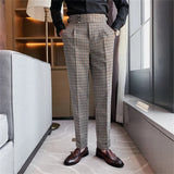 Aidase British Style Men High Waist Business Dress Pants Fashion Houndstooth Office Social Suit Pants Wedding Groom Casual Trousers Men aidase-shop