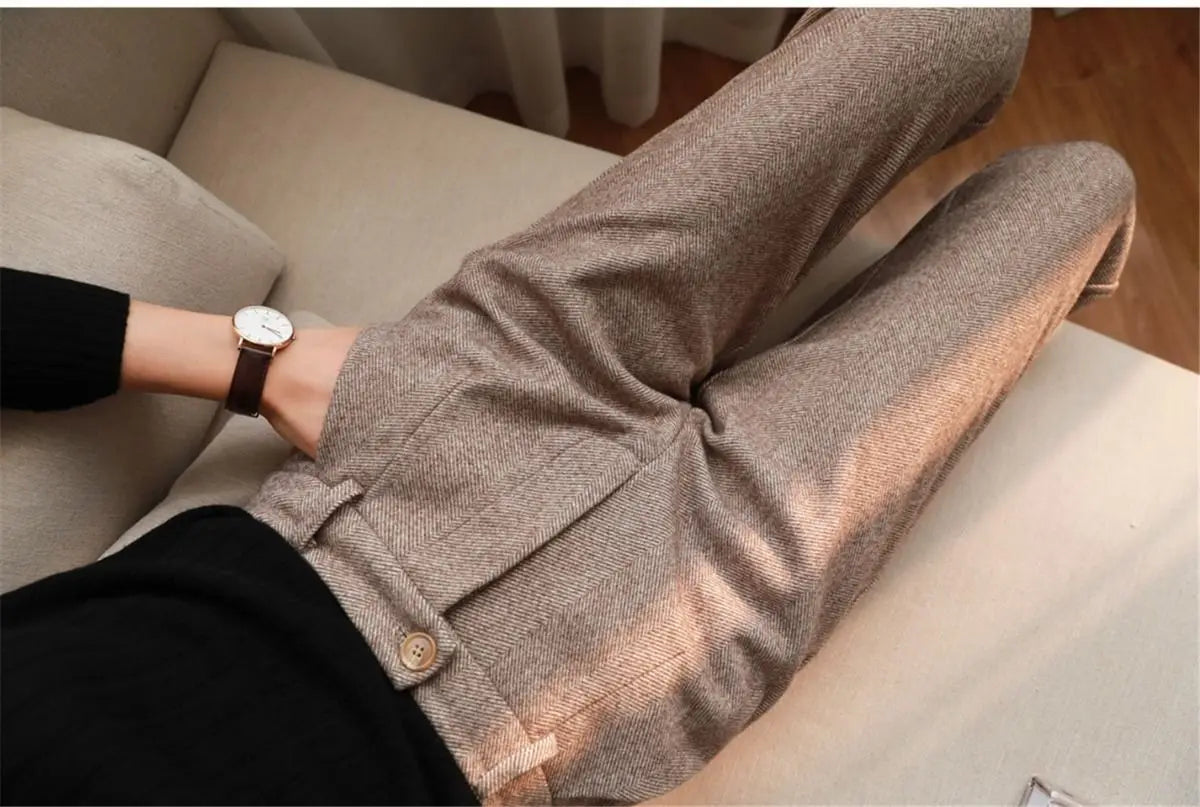 Aidase Woolen Pants Women's Harem Pencil Pants Autumn Winter High Waisted Casual Suit Pants Office Lady Women Trousers aidase-shop