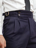 Aidase Made Autumn And Winter High Waist Paris Button Navy Slim Capris Men's Italian Retro British Casual Pants Large Size