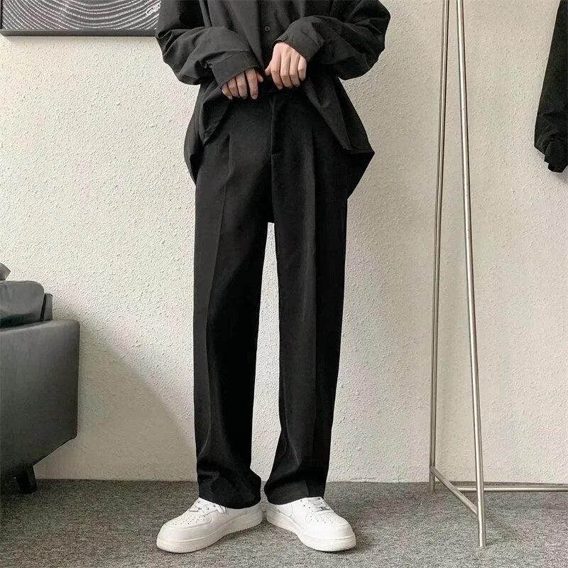 Brown/Black Suit Pants Men Fashion Society Mens Dress Pants Korean Loose Straight Casual Pants Mens Office Formal Trousers S-3XL aidase-shop