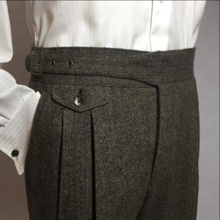 Aidase Winter British Style Men Pants Vintage Tweed Straight Casual Trouser Business Wool aidase-shop