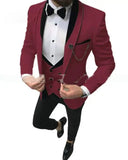 Aidase Men Suit Fashion Formal Business Slim Fit 3 Pieces White Blazers Burgundy Pants Men's  Wedding Male Set Groom Suit aidase-shop