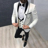Aidase Men Suit Fashion Formal Business Slim Fit 3 Pieces White Blazers Burgundy Pants Men's  Wedding Male Set Groom Suit aidase-shop