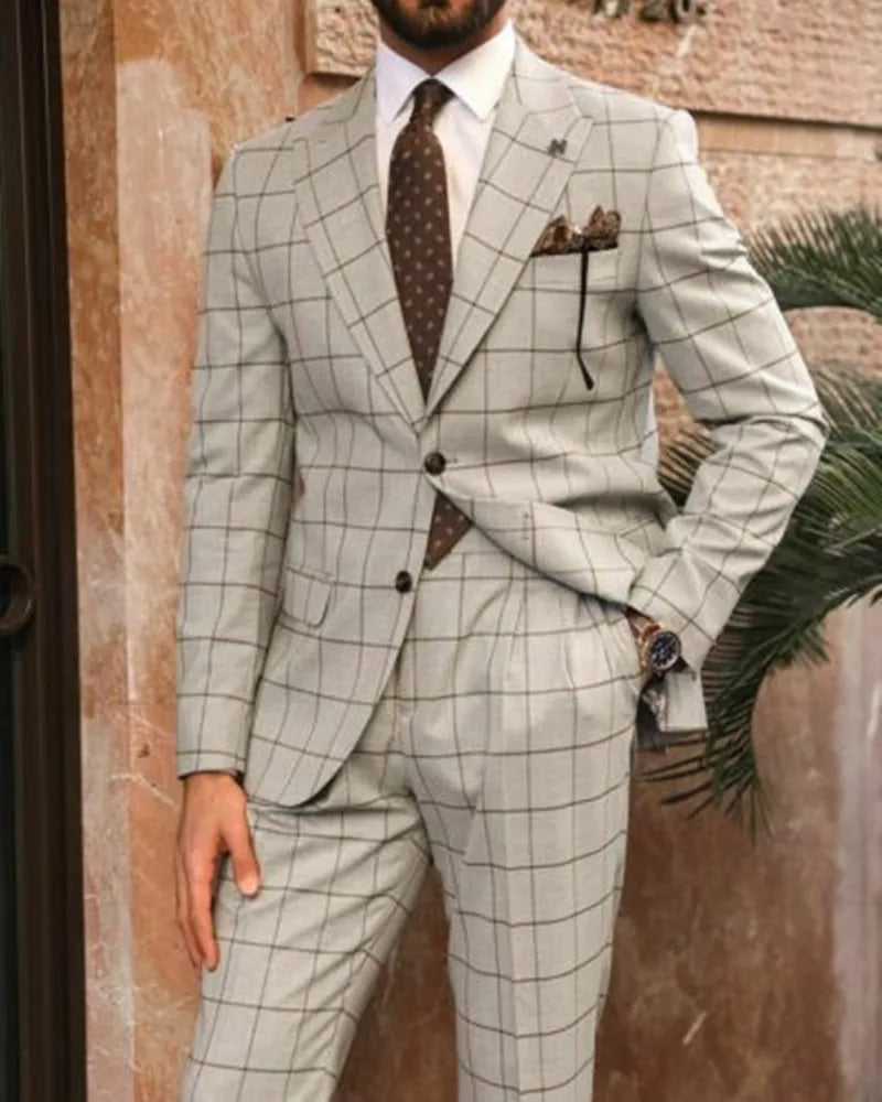 Aidase Men Suits Sets Slim Fit Check Costume Homme Tailor-Made 2 Pieces Coat Pants Prom Tuxedos Formal Peak Lapel Tailored aidase-shop