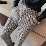 Aidase British Style Men High Waist Business Dress Pants Fashion Houndstooth Office Social Suit Pants Wedding Groom Casual Trousers Men aidase-shop