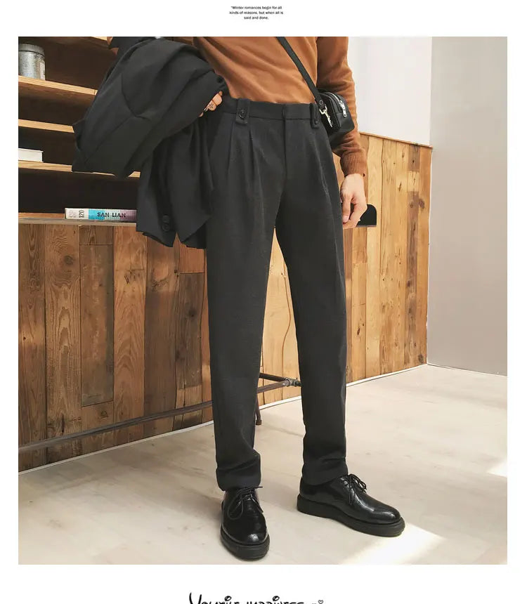 Autumn Winter Woolen Business Dress Pants Men Elastic Waist Streetwear Casual Trousers Formal Social Suit Pants Costume Homme aidase-shop