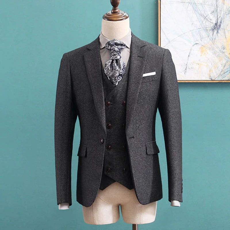 Aidase New Arrival khaki Tweed Groom Tuxedos Notch Lapel Groomsmen Mens Wedding Business Prom Suits 3Pieces Suits (Jacket+Pants+Vest) aidase-shop