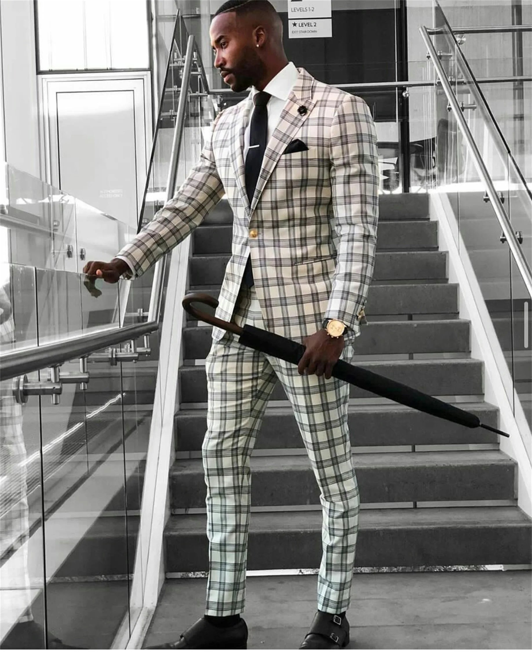 Aidase Gentleman Check Mens Suits Plus Size Groom Men Business Pants Suit Tailored Plaid Prom Party Wedding Tuxedos (jacket+pants) aidase-shop