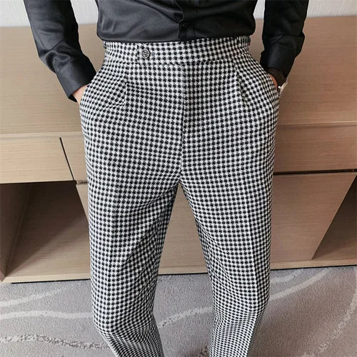 Aidase British Style Men High Waist Business Dress Pants Fashion Houndstooth Office Social Suit Pants Wedding Groom Casual Trousers Men aidase-shop