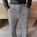 Aidase British Style Men High Waist Business Dress Pants Fashion Houndstooth Office Social Suit Pants Wedding Groom Casual Trousers Men aidase-shop