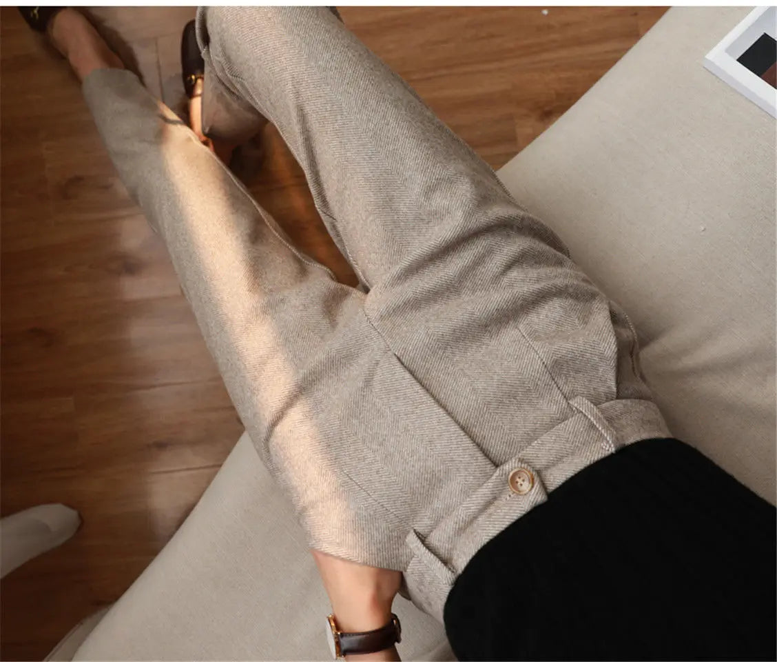 Aidase Woolen Pants Women's Harem Pencil Pants Autumn Winter High Waisted Casual Suit Pants Office Lady Women Trousers aidase-shop