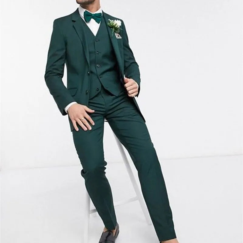Aidase Man Suits Green Groom Tuxedos Blazer Slim Fit Wedding Dress  Jacket Vest Pants 3 Piece For Men  Handsome Costume Homme Custom aidase-shop