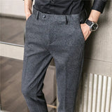 Autumn/Winter New Gray Woolen Pants Men Fashion Casual Sanded Trousers Size 28-36 Slim Suit Pantalon for Men aidase-shop