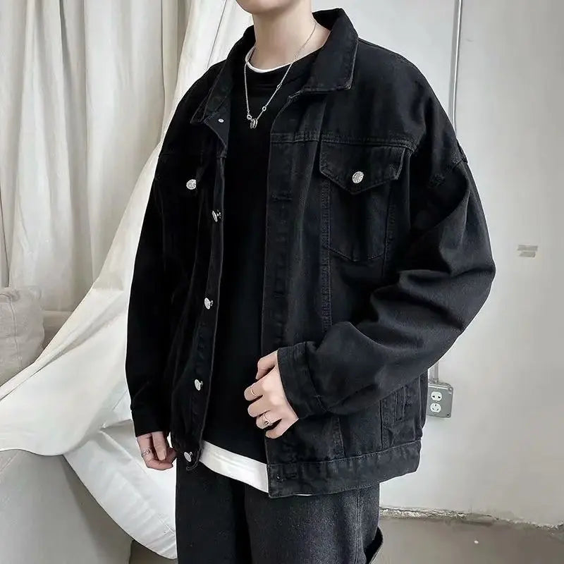 Aidase Black Denim Short Jacket Men Jeans Jacket Coats Casual Windbreaker Pockets Overalls Bomber Streetwear Man Clothing Outwear aidase-shop