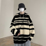 Aidase Men's Japanese Pullover Round Neck Color Matching Coats Striped Wool Sweaters Loose Lazy Style Retro Cashmere Knitting aidase-shop