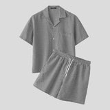 AIDASE  -  Men Plaid Sets Summer Vacation Streetwear Lapel Short Sleeve Shirt & Shorts 2PCS 2025 Loose Fashion Men's Casual Suits aidase-shop