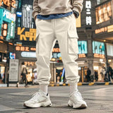 AIDASE  -  Summer Casual Loose Trousers Men Fashion Pure Color Drawstring Patchwork Pants Stylish Mens Multi Pockets Cargo Pants Streetwear aidase-shop