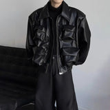 AIDASE  -  Y2K Mens PU Leather Jacket Pocket Motorcycle Coat Spring Casual Gothic High Street Dark Silhouette Top Men's Wear Unisex 2025 aidase-shop