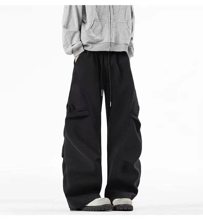 AIDASE  -  High Waist Men Sports Pants American Style Loose Draped Straight Wide Leg Casual Drawstring Trousers Autumn New 21E7679 aidase-shop