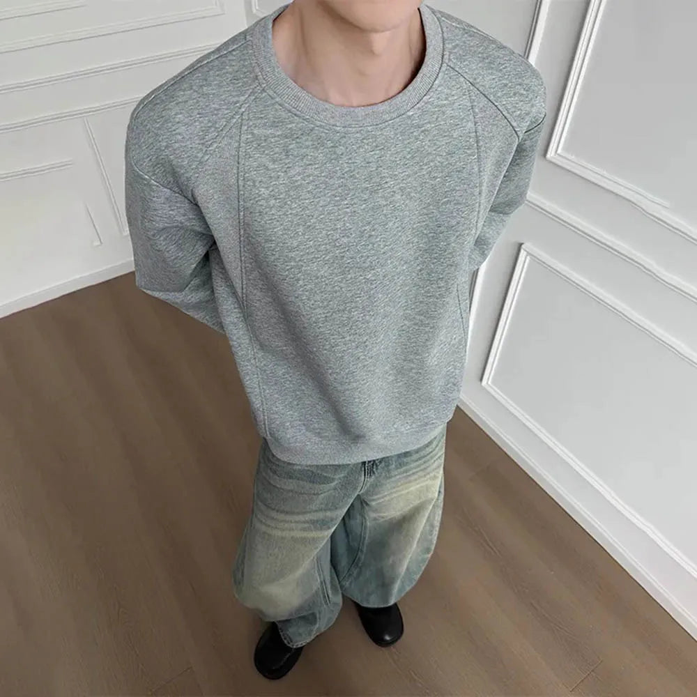 AIDASE  -  Men's Solid Color Deconstructed Long-Sleeved Sweatshirt American Retro Fashion Trend Loose Casual Breathable Niche Men's Tops aidase-shop