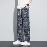 Aidase Korean Fashion Men Clothing Loose Straight Pants Summer Streetwear Casual Print Elastic Waist Drawstring Versatile Thin Trousers