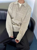 AIDASE  -  Autumn Casual Long Sleeve Knit Jumper Tops Mens Vintage Polo Neck Knitted Pullover Trendy Men's Twist Crochet Sweater Polo Shirt aidase-shop